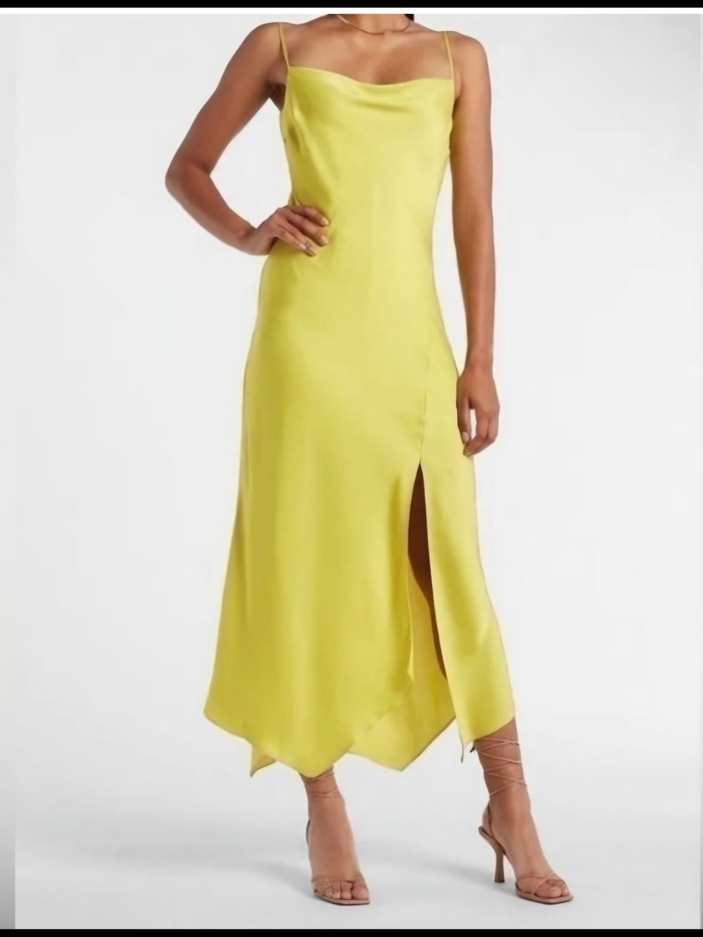 Express Lemon Yellow Slip Midi Dress with Side Slit